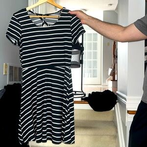 Blue and white striped summer dress